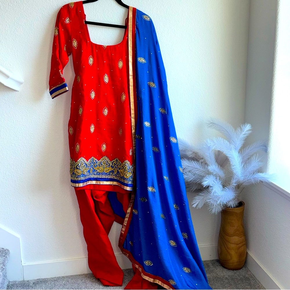 MKP | Red & Blue 3-Piece Indian Salwar Kameez (Indian Suit)